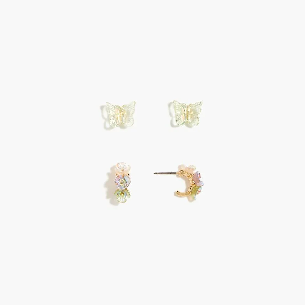 J. CREW Girls' Iridescent Butterfly Flower Earrings/NWT